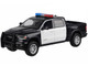 2019 RAM 1500 Laramie Crew Cab Pickup Truck Black and White with Flashing Light Bar and Front and Rear Lights and Sounds 1/27 Diecast Model Car Motormax 79544BKW