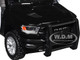 2019 RAM 1500 Laramie Crew Cab Pickup Truck with Bed Cage Black and White with Flashing Light Bar and Front and Rear Lights and Sounds 1/27 Diecast Model Car Motormax 79545BKW