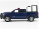 2019 RAM 1500 Laramie Crew Cab Pickup Truck with Bed Cage Dark Blue with Flashing Light Bar and Front and Rear Lights and Sounds 1/27 Diecast Model Car Motormax 79545BL