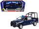 2019 RAM 1500 Laramie Crew Cab Pickup Truck with Bed Cage Dark Blue with Flashing Light Bar and Front and Rear Lights and Sounds 1/27 Diecast Model Car Motormax 79545BL