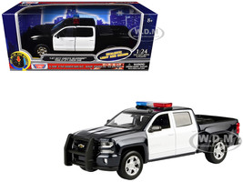 2017 Chevrolet Silverado 1500 LT Z71 Crew Cab Pickup Truck Black and White with Flashing Light Bar and Front and Rear Lights and Sounds 1/27 Diecast Model Car Motormax 79546BKW