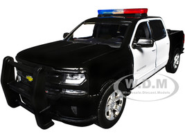 2017 Chevrolet Silverado 1500 LT Z71 Crew Cab Pickup Truck Black and White with Flashing Light Bar and Front and Rear Lights and Sounds 1/27 Diecast Model Car Motormax 79546BKW