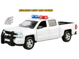 2017 Chevrolet Silverado 1500 LT Z71 Crew Cab Pickup Truck White with Flashing Light Bar and Front and Rear Lights and Sounds 1/27 Diecast Model Car Motormax 79546W