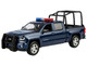2017 Chevrolet Silverado 1500 LT Z71 Crew Cab Pickup Truck with Bed Cage Dark Blue with Flashing Light Bar and Front and Rear Lights and Sounds 1/27 Diecast Model Car Motormax 79547BL