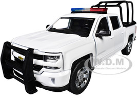 2017 Chevrolet Silverado 1500 LT Z71 Crew Cab Pickup Truck with White with Flashing Light Bar and Front and Rear Lights and Sounds 1/27 Diecast Model Car Motormax 79547W