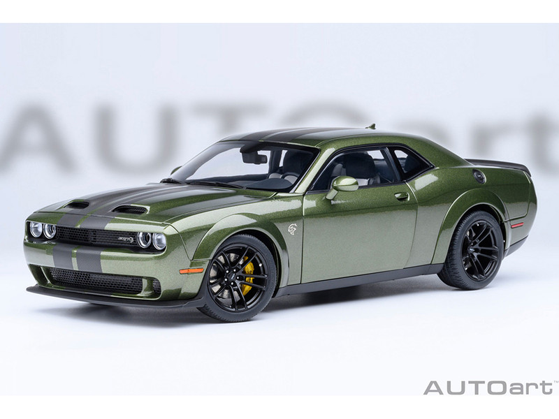 2022 Dodge Challenger SRT Jailbreak F8 Green with Carbon Stripes 1/18 Model Car Autoart 71761