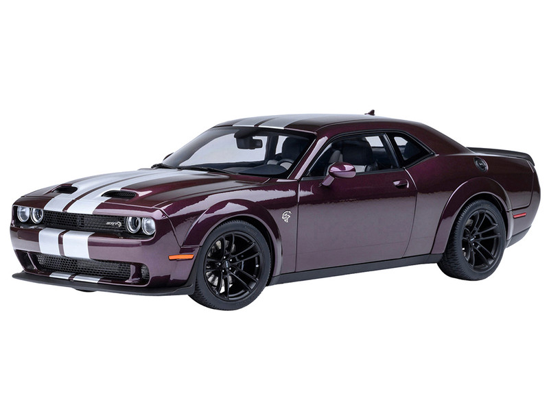 2022 Dodge Challenger SRT Jailbreak Hellraisin Purple with White Stripes 1/18 Model Car Autoart 71762