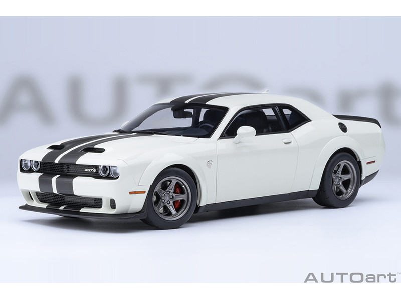 2023 Dodge Challenger SRT Super Stock Knuckle White with Carbon Stripes 1/18 Model Car Autoart 71766