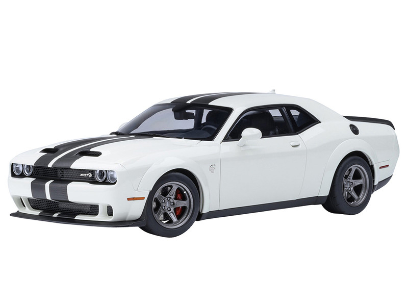 2023 Dodge Challenger SRT Super Stock Knuckle White with Carbon Stripes 1/18 Model Car Autoart 71766