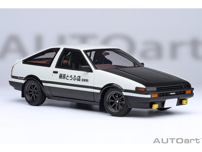 Toyota Sprinter Trueno AE86 RHD Right Hand Drive Project D Final Version White with Carbon Hood Initial D 1995 2013 TV Series 30th Anniversary 1/18 Model Car Autoart 78787