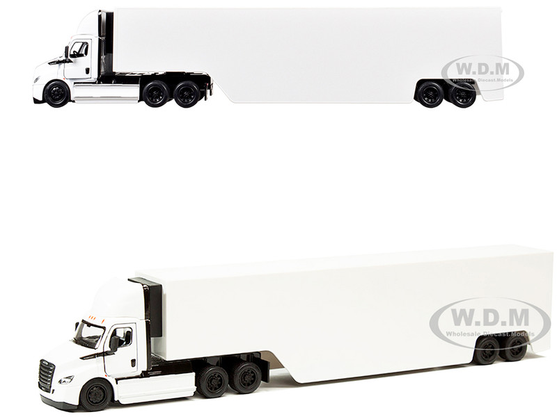 Freightliner eCascadia Truck with Container Trailer White 1/62 Diecast Model Car Kinsmart KT1303D