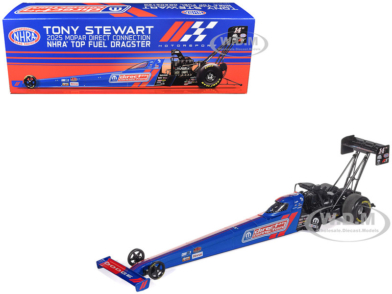 NHRA TFD Top Fuel Dragster #14TF Tony Stewart MOPAR Direct Connection Blue and Red 2025 1/24 Diecast Model Auto World AWN045