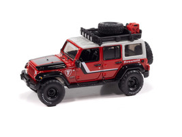 2018 Jeep Wrangler JK Unlimited Sport Firestone Field Agent Red with Graphics and Gray Top with Roof Rack Big Country Collectibles 2025 Series 1/64 Diecast Model Car Auto World AWBC003-AWSP200