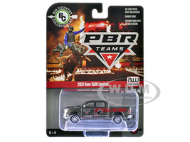 2021 Ram 1500 Limited Pickup Truck PBR Professional Bull Riders Gray Metallic with Graphics Big Country Collectibles 2025 Series 1/64 Diecast Model Car Auto World AWBC003-AWSP202