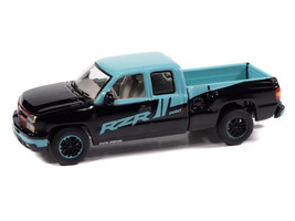 2006 Chevrolet Silverado Pickup Truck Polaris RZR Black and Blue Big Country Collectibles 2025 Series 1/64 Diecast Model Car Auto World AWBC003-AWSP203