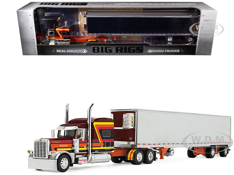 Peterbilt 389 Pride N Class with 70 Mid Roof Sleeper and 53 Utility Trailer with Reefer Hurricane Express Brown with Stripes Big Rigs Series II #4 1/64 Diecast Model DCP/First Gear 69-2073