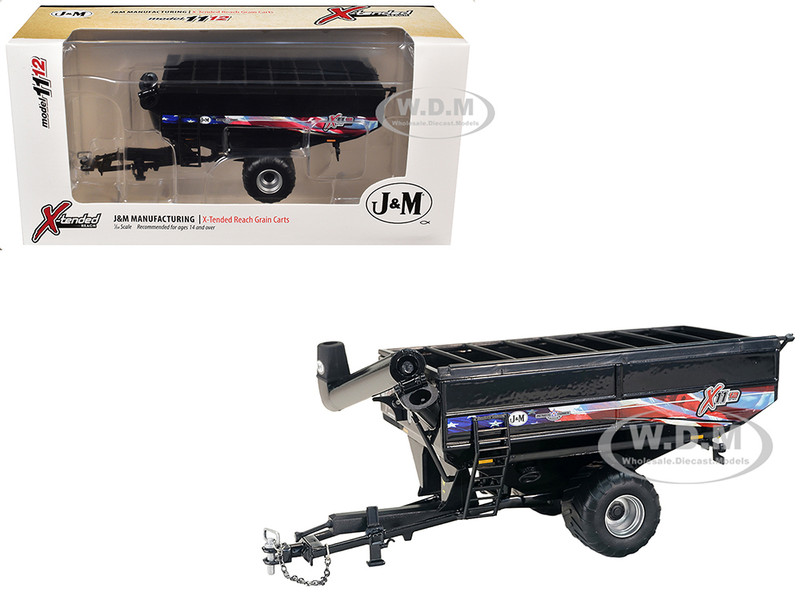 J&M 1112 X Tended Reach Patriotic Grain Cart with Wheels Black 1/64 Diecast Model SpecCast JMM027