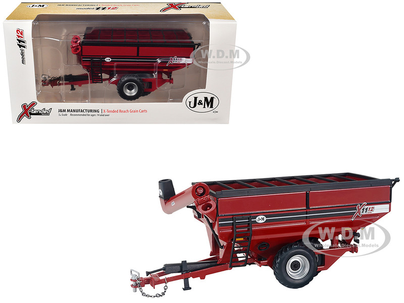 J&M 1112 X Tended Reach Grain Cart with Dual Wheels Red 1/64 Diecast Model SpecCast JMM033