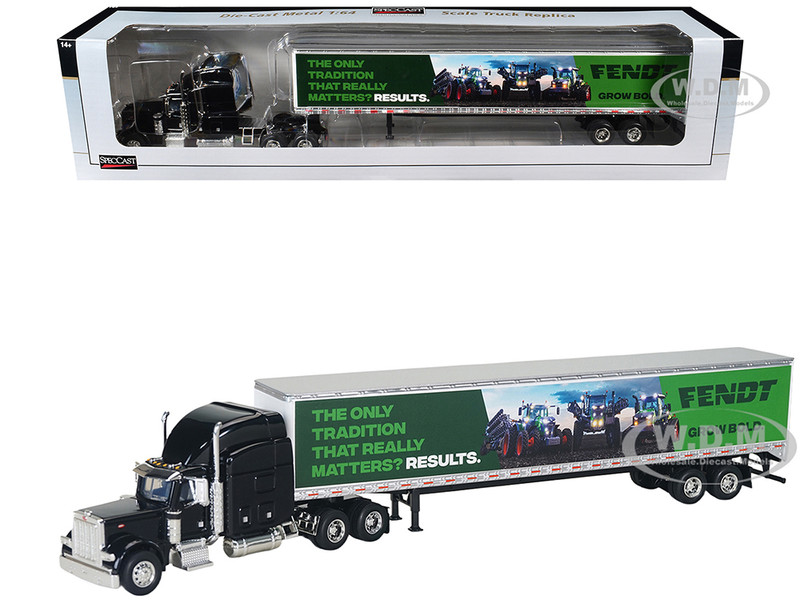 Peterbilt 379 Sleeper Cab with Trailer Fendt Grow Bold Black 1/64 Diecast Model SpecCast SCT997