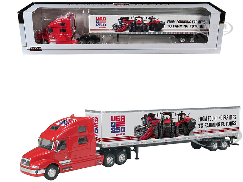 Volvo 770 Sleeper Cab with Trailer Case IH USA 250 Years Red 1/64 Diecast Model SpecCast ZJD1962