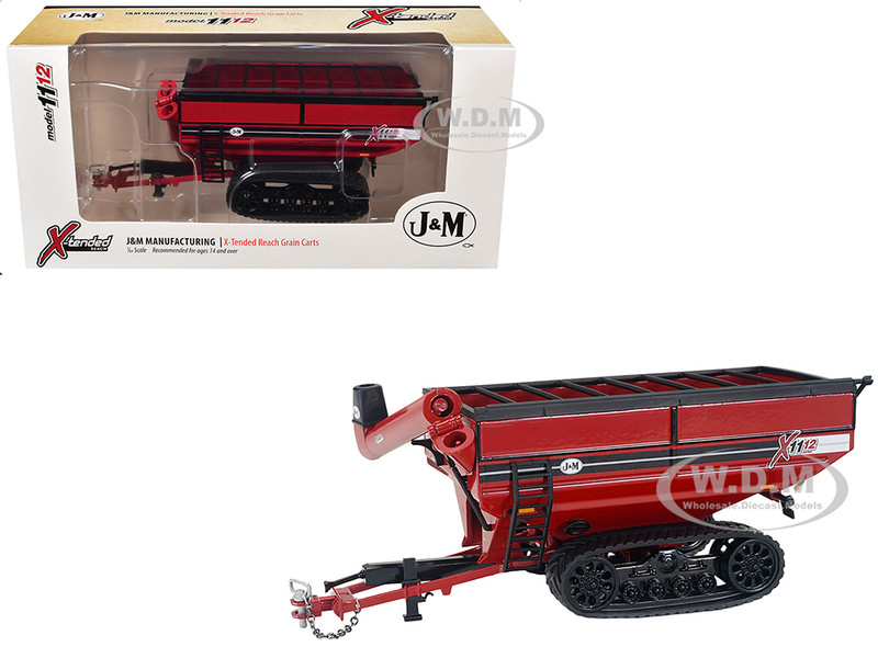 J&M 1112 X Tended Reach Grain Cart with Tracks Red 1/64 Diecast Model SpecCast JMM010
