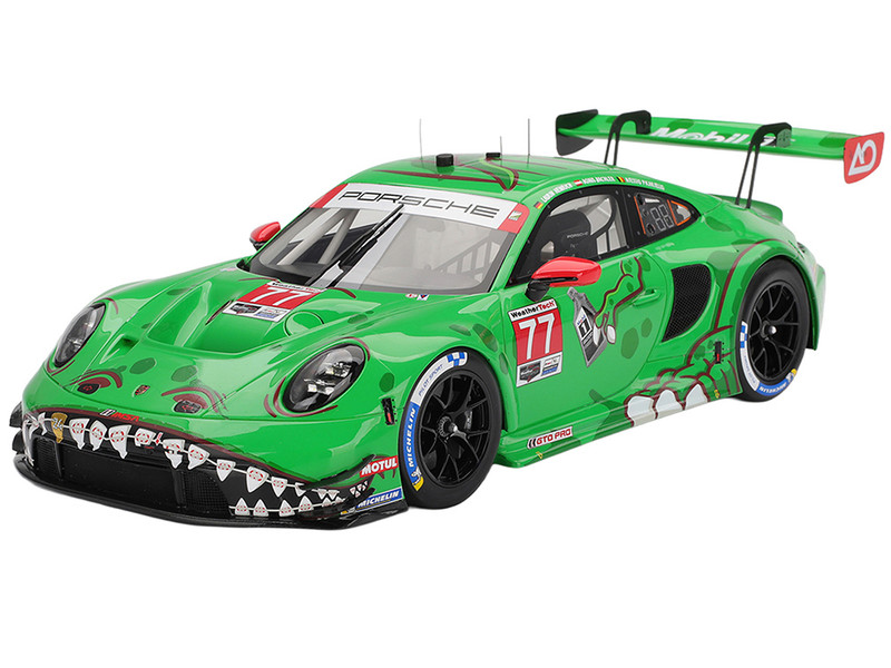 Porsche 911 GT3 R 992 #77 Klaus Bachler Laurin Heinrich Alessio Picariello AO Racing Rexy GTD Pro Class Winner IMSA 12 Hours of Sebring 2025 1/18 Model Car Top Speed TS0684