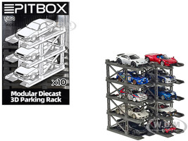 Modular Diecast 3D Parking Rack Display Stand Set of 10 Racks for 1/64 Scale Model Cars Pitbox 720008