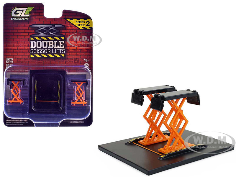 Automotive Double Scissor Lift Black and Orange Double Scissor Lifts Series 2 1/64 Diecast Model Greenlight 16220A