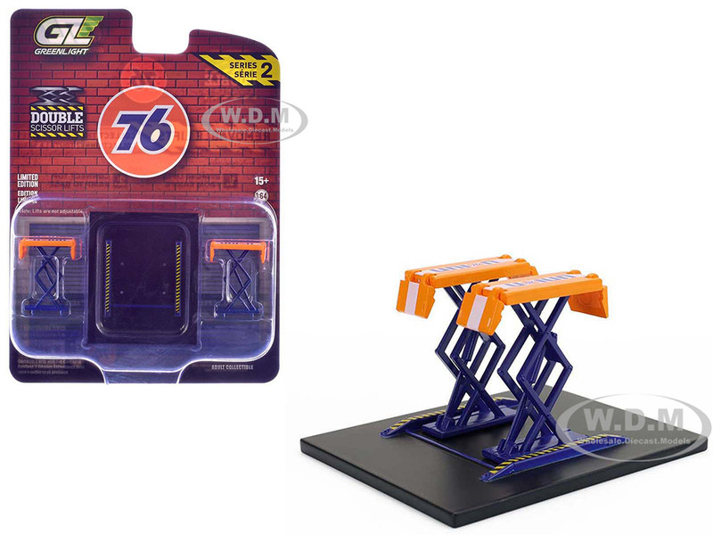 Automotive Double Scissor Lift Union 76 Orange and Blue Double Scissor Lifts Series 2 1/64 Diecast Model Greenlight 16220B