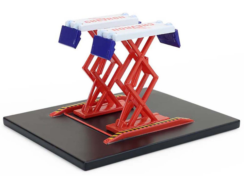 Automotive Double Scissor Lift Chevron White and Red Double Scissor Lifts Series 2 1/64 Diecast Model Greenlight 16220C