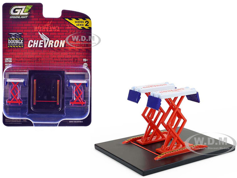 Automotive Double Scissor Lift Chevron White and Red Double Scissor Lifts Series 2 1/64 Diecast Model Greenlight 16220C