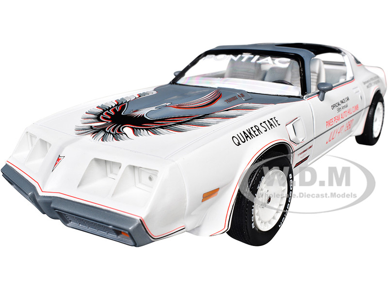 1980 Pontiac Firebird Trans Am T A Official Pace Car 58th Annual Pikes Peak Auto Hill Climb White with Gray Top and Hood Graphics with White Interior 1/24 Diecast Model Car Greenlight 18262