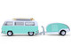 1971 Volkswagen Type 2 Van Seafoam Green and White with Surfboards and Teardrop Trailer Hitch & Tow Series 33 1/64 Diecast Model Cars Greenlight 32330B