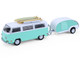 1971 Volkswagen Type 2 Van Seafoam Green and White with Surfboards and Teardrop Trailer Hitch & Tow Series 33 1/64 Diecast Model Cars Greenlight 32330B