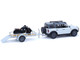 2021 Ford Bronco 4 Door Badlands Cactus Gray with Black Top and Motorcycle with Utility Trailer Hitch & Tow Series 33 1/64 Diecast Model Cars Greenlight 32330D