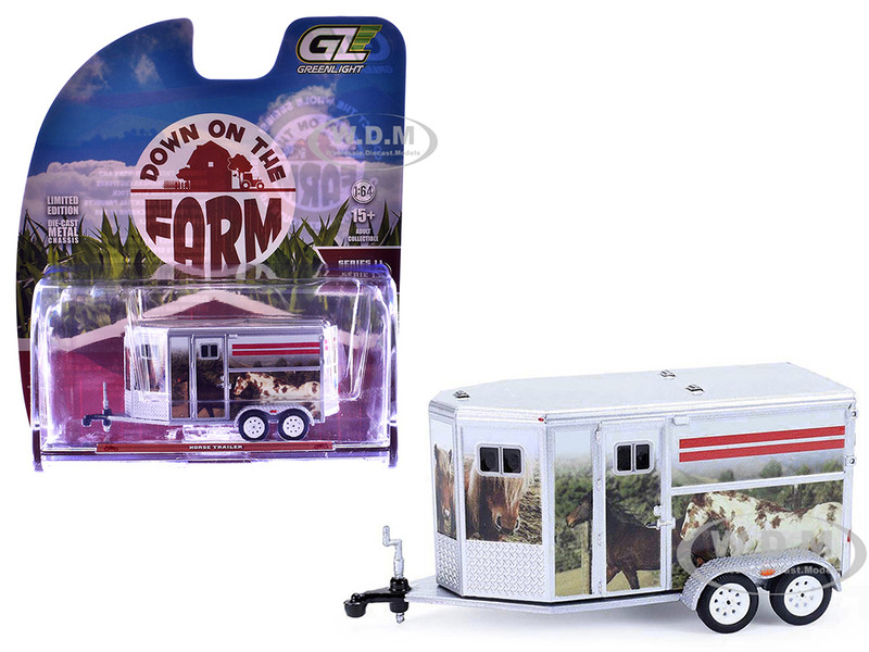Horse Trailer Silver with Custom Horse Wrap Down on the Farm Series 11 1/64 Diecast Model Greenlight 48110F