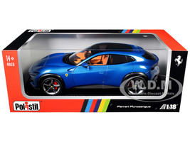 2022 Ferrari Purosangue Blu Corsa Blue Metallic with Black Top and Orange Interior 1/18 Diecast Model Car Polistil 18FE02022-WB