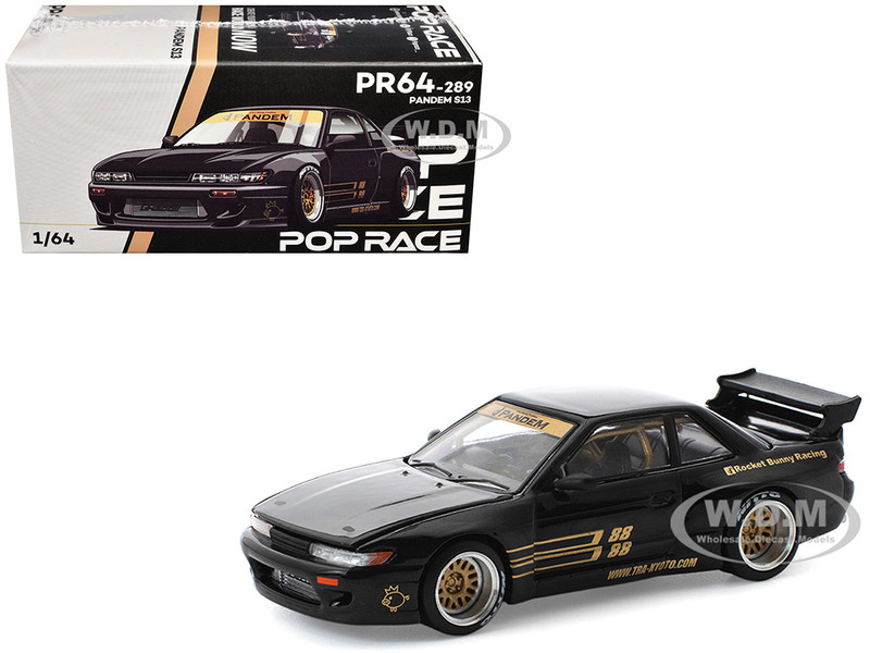 Pandem S13 RHD Right Hand Drive Black with Gold Accents 1/64 Diecast Model Car Pop Race PR640289