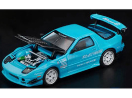 Mazda RX7 FC3S RE Amemiya RHD Right Hand Drive Light Blue with Carbon Hood Tokyo Auto Salon 2026 1/64 Diecast Model Car Pop Race PR640470