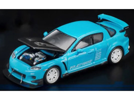 Mazda RX8 RE Amemiya RHD Right Hand Drive Light Blue with Carbon Hood Tokyo Auto Salon 2026 1/64 Diecast Model Car Pop Race PR640471