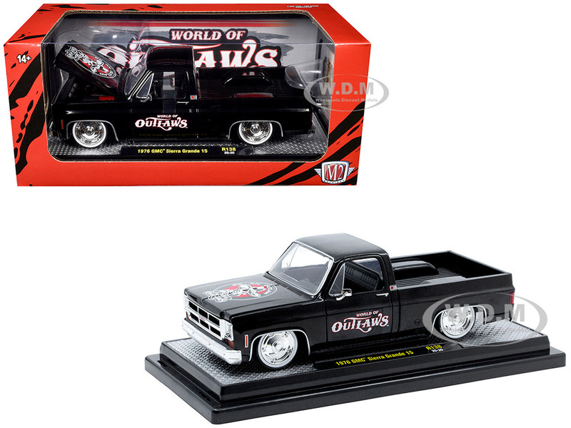 1976 GMC Sierra Grande 15 Pickup Truck World of Outlaws Black Limited Edition to 4050 pieces Worldwide 1/24 Diecast Model Car M2 Machines 40300-138B