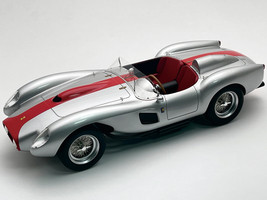 1958 Ferrari 250 TR Pontoon Fender Street Version Silver Metallic with Red Stripe Mythos Series with Display Case Limited Edition to 30 pieces Worldwide 1/18 Model Car Tecnomodel TM18-254M