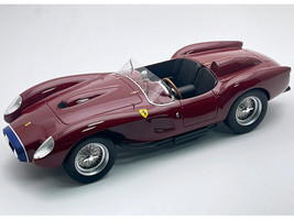 1958 Ferrari 250 TR Pontoon-Fender Street Version Rosso Mugello Red with Blue Nose Stripe Mythos Series with Display Case Limited Edition to 35 pieces Worldwide 1/18 Model Car Tecnomodel TM18-254O