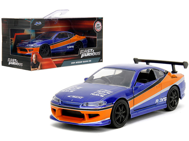 2001 Nissan Silvia S15 RHD Right Hand Drive Blue Metallic with Graphics The Fast and the Furious Tokyo Drift 2006 Movie Fast & Furious Series 1/32 Diecast Model Car Jada 34446