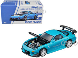Mazda RX7 FD3S RE Amemiya RHD Right Hand Drive Light Blue with Carbon Hood Tokyo Auto Salon 2026 1/64 Diecast Model Car Pop Race PR640472