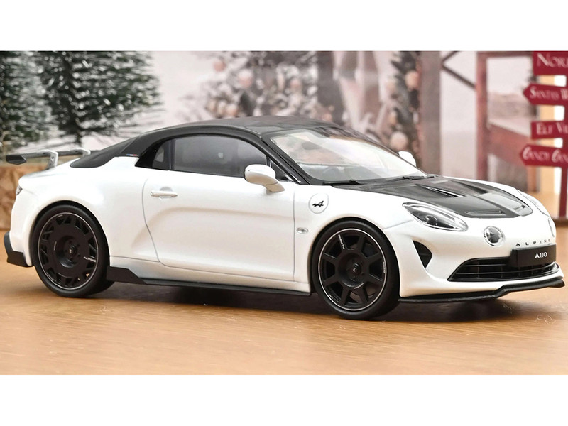 2024 Alpine A110 R Pearl White Metallic with Carbon Hood and Top 1/18 Diecast Model Car Norev 185433