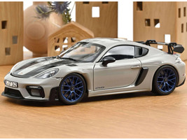 2023 Porsche Cayman GT4 RS Weissach Pack Chalk Gray with Carbon Hood Stripes 1/18 Diecast Model Car Norev 187253