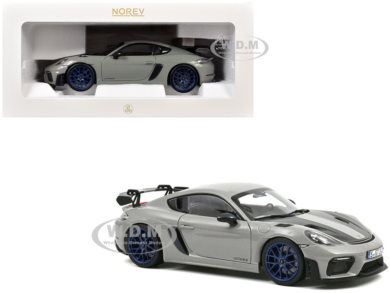 2023 Porsche Cayman GT4 RS Weissach Pack Chalk Gray with Carbon Hood Stripes 1/18 Diecast Model Car Norev 187253