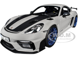 2023 Porsche Cayman GT4 RS Weissach Pack Chalk Gray with Carbon Hood Stripes 1/18 Diecast Model Car Norev 187253