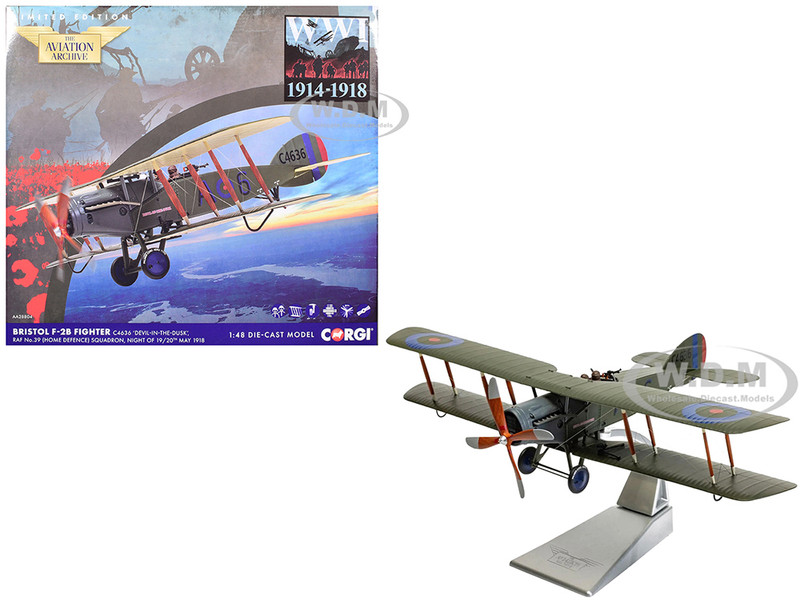 Bristol F 2B Fighter Aircraft C4636 Devil in the Dusk No 39 Squadron 1918 Royal Flying Corps The Aviation Archive Series 1/48 Diecast Model Corgi AA28804